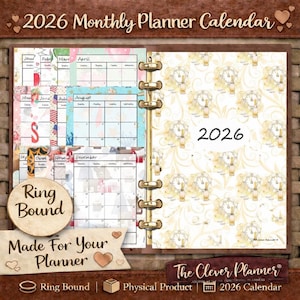 Monthly Calendar printed Separated Month by Month made for planner dividers for PM MM or GM, Pocket, A5, Holiday Print Calendar 2026