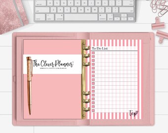 May include: A pink and white striped planner page with a to-do list and the text "The Clever Planner" and "To Do List".