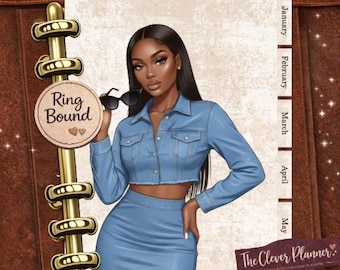 Agenda Black Girl de 12 meses / Tablero de moda / Insertos de agenda femeninos / Estampado de leopardo / Tamaños A5 Personal con bolsillo ancho