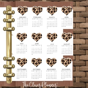 Leopard Print Heart Planner Monthly Calendar Cards 2025 for your planner or agenda 2025 planner cards (small/unlaminated)