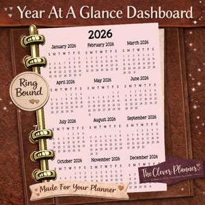 2026 Year At A Glance for your pm mm gm agendas, personal planner year at a glance, pocket planner, A5 year at a glance