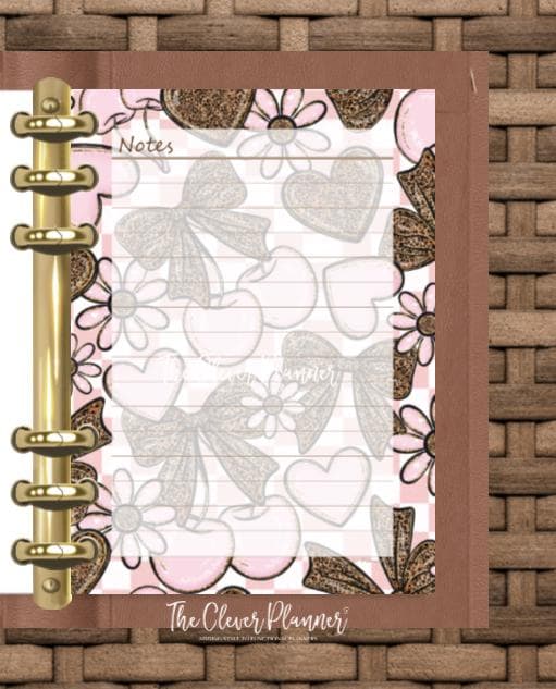 Timetable Bows Notes Pink Cherry and Brown Bows Notes Planner Inserts, Pink Roses, Refill ...