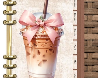 12 Month Planner Tab Divider Set + Personalized Dashboard | PM MM GM Agendas, Personal Planners, Personal Wide, A5 Pink Bows and Coffee