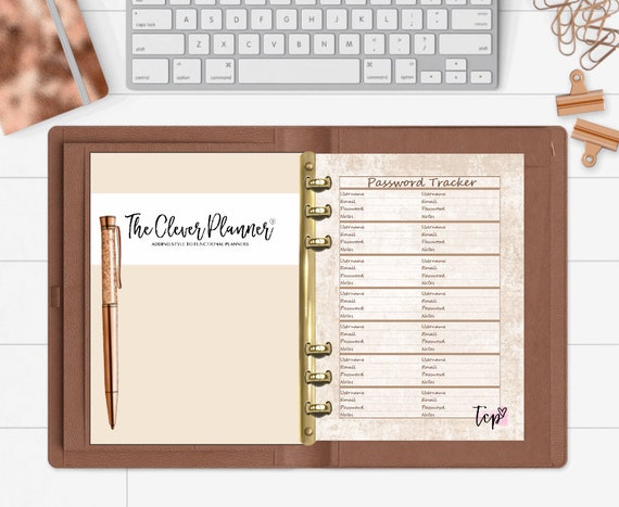 PRINTED Password Tracker Planner Insert Refills for Your Pm Mm Gm Agenda,  Personal Size Inserts, A5, Personal, Pocket Size, Half Letter Size 