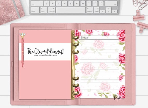 Pink Rose Printed Notes for your agenda MM GM, Agenda, Filofax Planner, A5  Agenda, Pink Rose Collection planner inserts