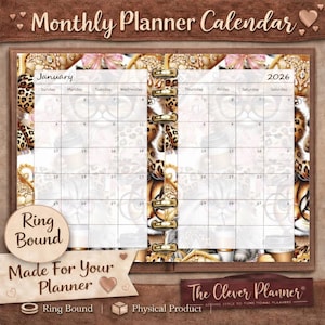 Monthly Calendar printed Separated Month by Month made for planner dividers in sizes PM MM or GM, Pocket, A5, personal, Cats and Coffee 2026
