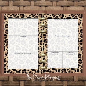 Printed 2025 weekly calendar for your pm, mm, gm agenda, personal, A5, (No separation for monthly dividers) Leopard print weekly printed