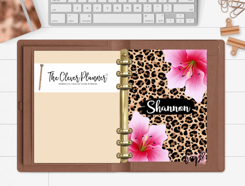 Planner Dashboard for your pm mm gm agendas, personal planners, personal wide planners, A5 planner dashboards, Leopard print and pink flower