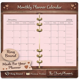 Monthly Calendar printed Separated Month by Month made for planner dividers in sizes PM MM or GM, Pocket, A5, personal, Blush Pink 2026