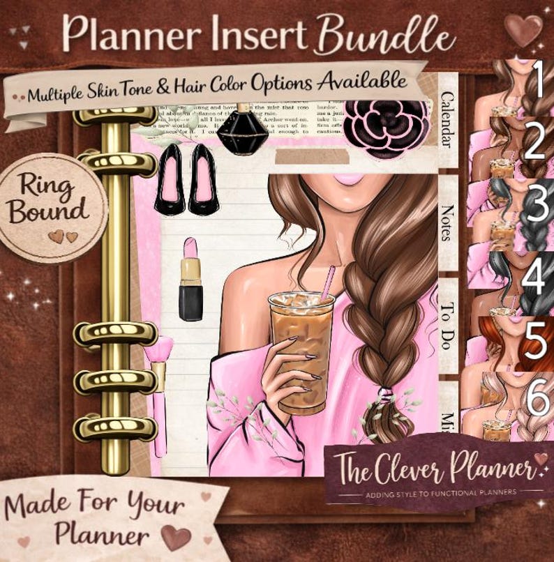 Planner insert Bundle tab set Pink Fashion for your GM A5, MM Personal, Personal Wide, PM, (planner not included) Insert bundle