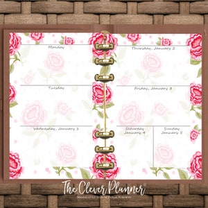 Printed 2025 weekly calendar for your pm, mm, gm agenda, personal, A5, (No separation for monthly dividers) Pink Roses weekly printed