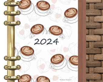 Calendrier mensuel imprimé, séparé mois par mois, conçu pour les intercalaires de l'agenda dans les tailles PM MM ou GM, pochette, A5, personnel, joli café 2024
