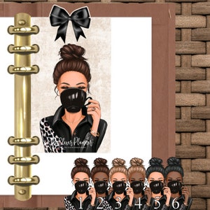Leopard print coffee girl planner page keeper bookmark for your gm mm pm agenda, pocket, personal size, A5 size