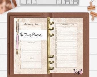 PRINTED grocery list planner Insert refills for your pm mm agenda, personal and pocket planner inserts