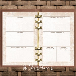 Printed 2025 weekly calendar for your pm, mm, gm agenda, personal, A5, (No separation for monthly dividers) Cream Stone weekly printed