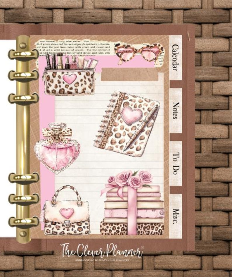 Planner insert Bundle tab set Pink Leopard Hearts for your GM A5 MM Personal Pocket PM (planner not included) Personal Wide Insert bundle
