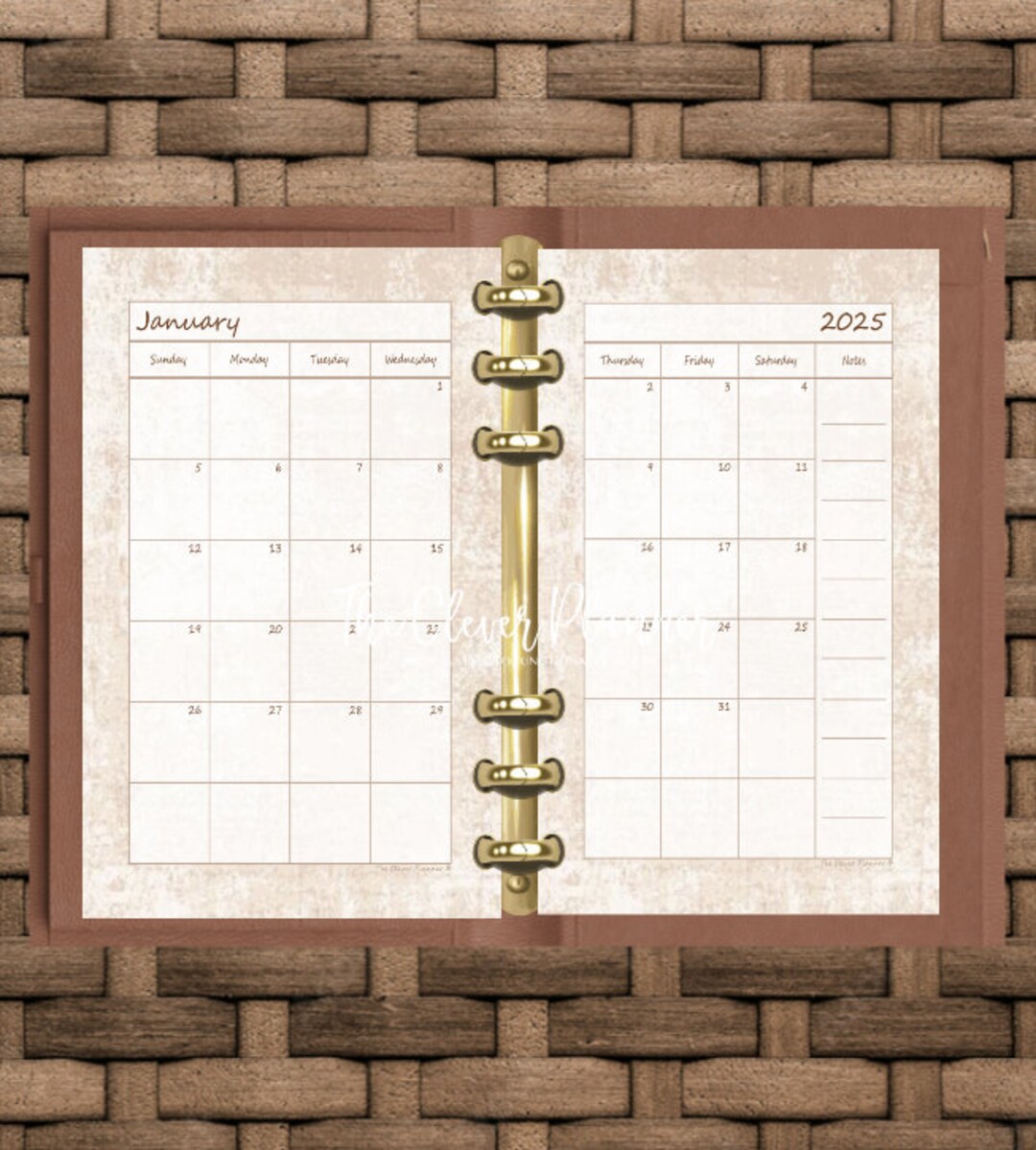Monthly Calendar Printed No Separation for Planner Dividers in Sizes PM
