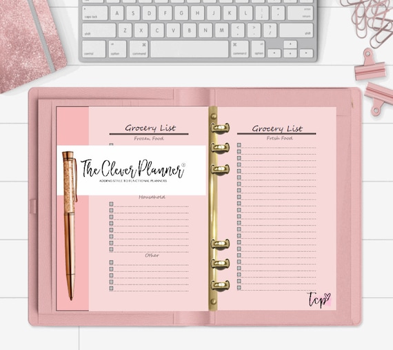 PRINTED grocery list planner Insert refills for your pm mm agenda, personal and pocket planner inserts