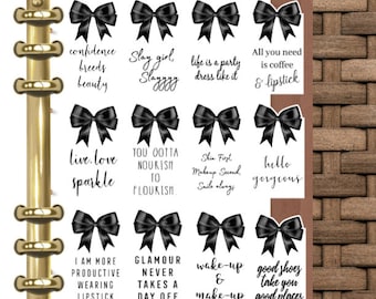 Planner Journaling black bow for or your PM MM GM Agenda, Planner page keeper, A5, Personal, Pocket size inserts