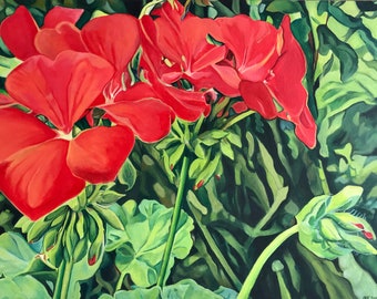 Garden Geraniums, original painting