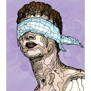 BLINDFOLD, Illustration Tusche Aquarell Kunstdruck