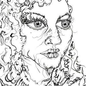 Portrait einer Frau (Kunstdruck, Tuschezeichnung, Illustration)