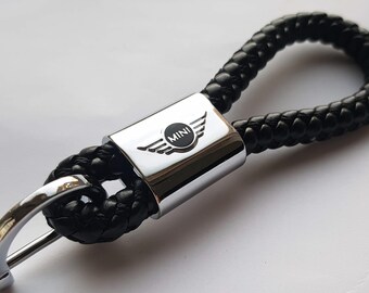 Black Key Chain Accessories With Mini Logo Emblem KeyChain Accessories Keyring Gift for Man and Women ELPCraft Leather Car Logo Keychain Compatible For Mini