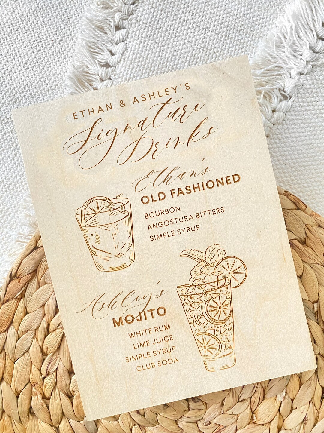 Laser Engraved Wood Drink Menu Sign Signature Drinks Sign Etsy