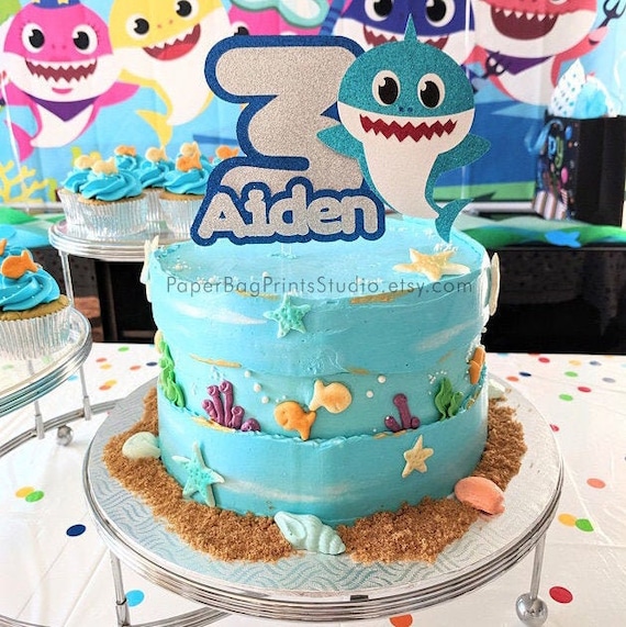 Baby Shark Personalized Cake Topper Blue Shark Birthday Cake Etsy