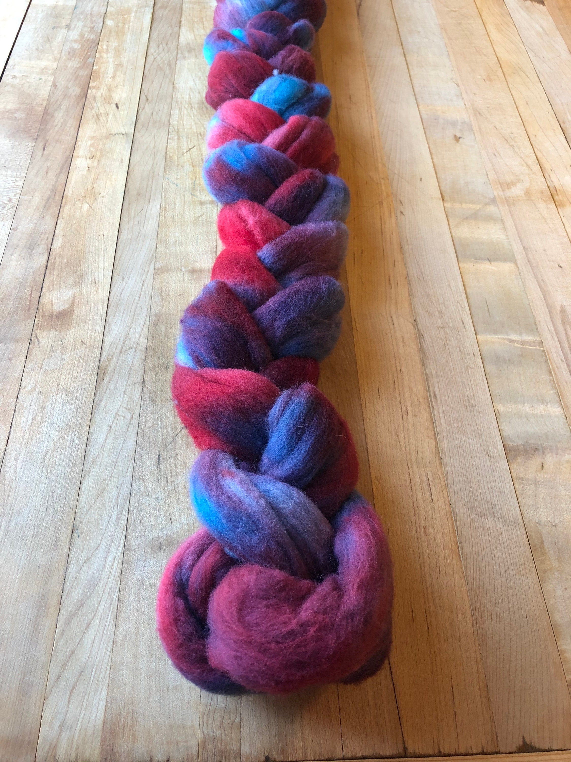 Hand dyed red and blue merino wool roving 3.6 ounces Etsy