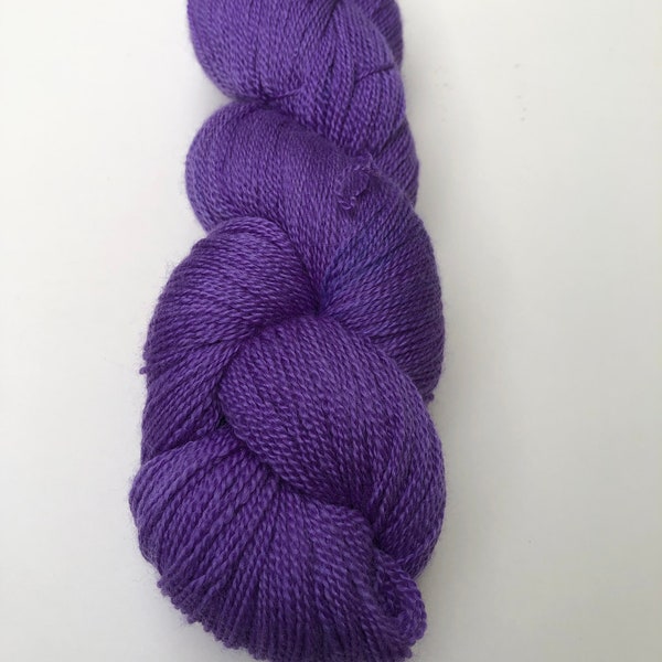 Merino wool and silk laceweight handdyed medium violet purple yarn, 100 grams, 875 yards