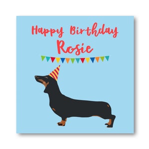 Personalised Dachshund Happy Birthday Card, Sausage Dog Birthday Card, Personalised Name Card, Cute Dog Pet Card, Fun Pet Birthday Card
