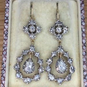 Georgiska örhängen med 4 karat rosenslipade diamanter, cirka 1800-talet bild 1