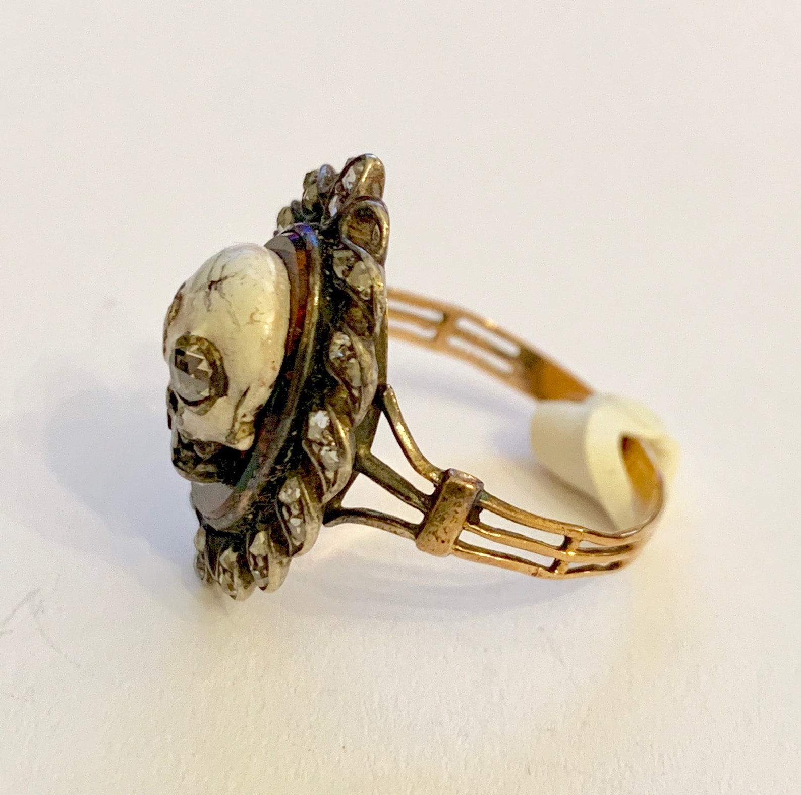 A Stunning Memento Mori Rose Cut Diamond & Enamel Skull Ring Etsy