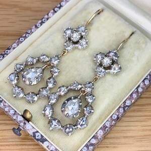 Georgiska örhängen med 4 karat rosenslipade diamanter, cirka 1800-talet bild 3
