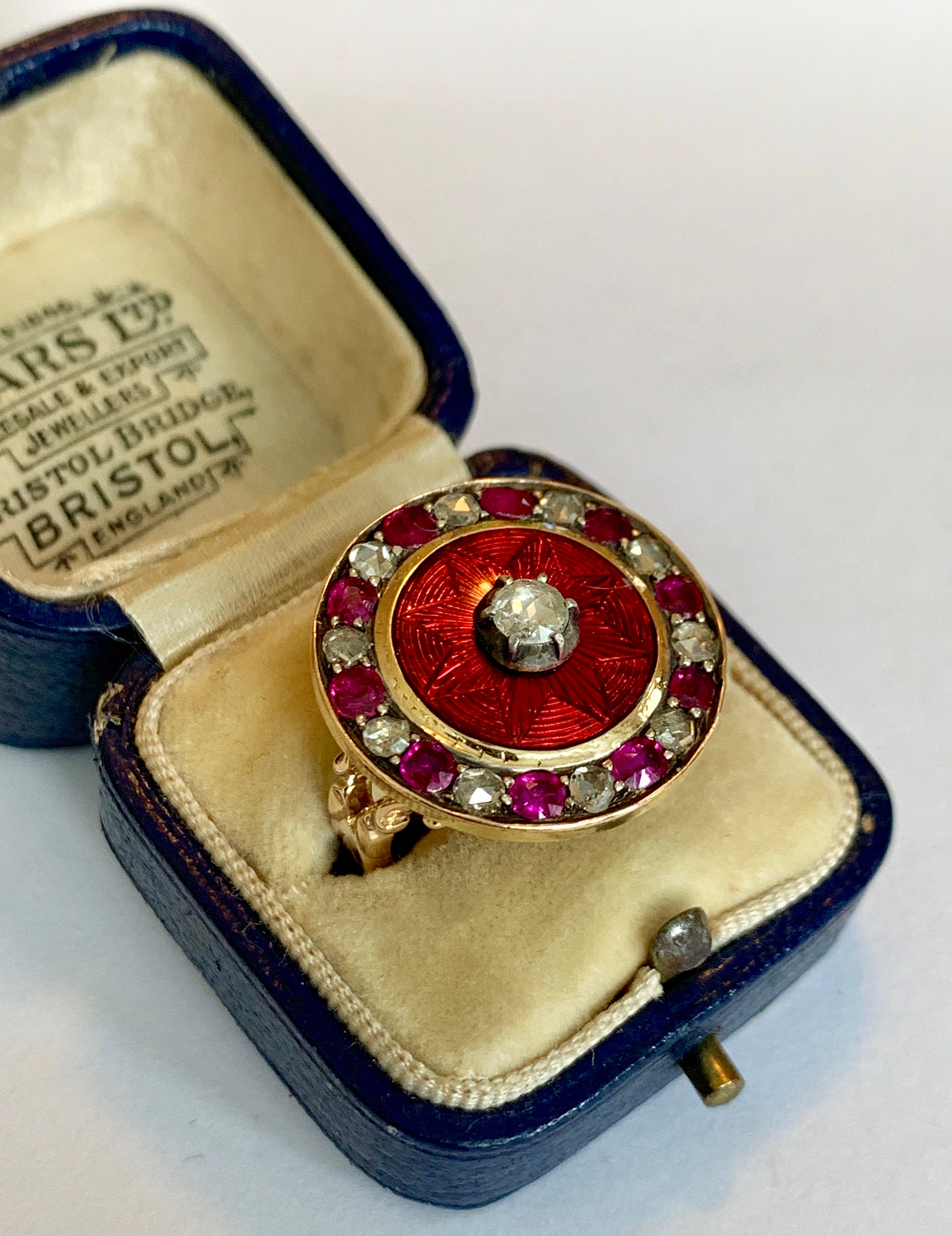An Impressive Enamel Ruby & Rose Cut Diamond Ring Circa - Etsy