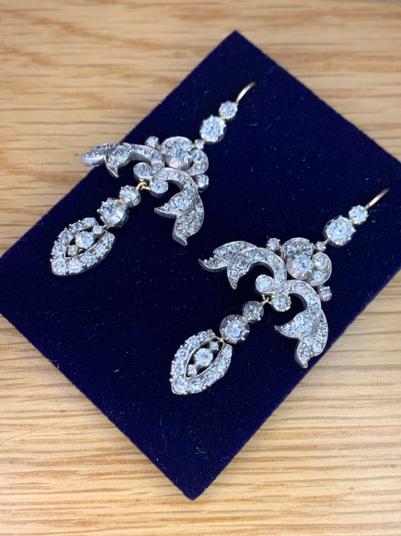 A Magnificent Pair Of 6ct Old Mine Cut Diamond Earrings Circa 1800s. image 2