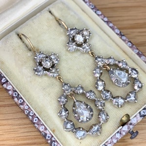 Georgiska örhängen med 4 karat rosenslipade diamanter, cirka 1800-talet bild 2