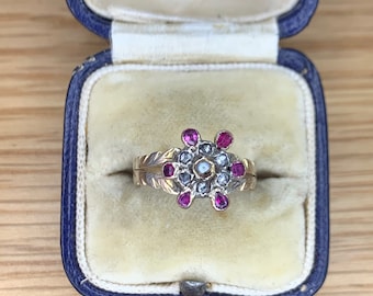 A Ruby Rose Cut Diamond & Pearl Cluster Ring Circa 1800’s