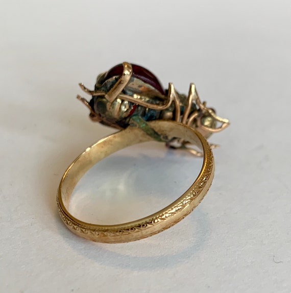 An Impressive Garnet, Ruby & Pearl Bug Ring Circa… - image 7