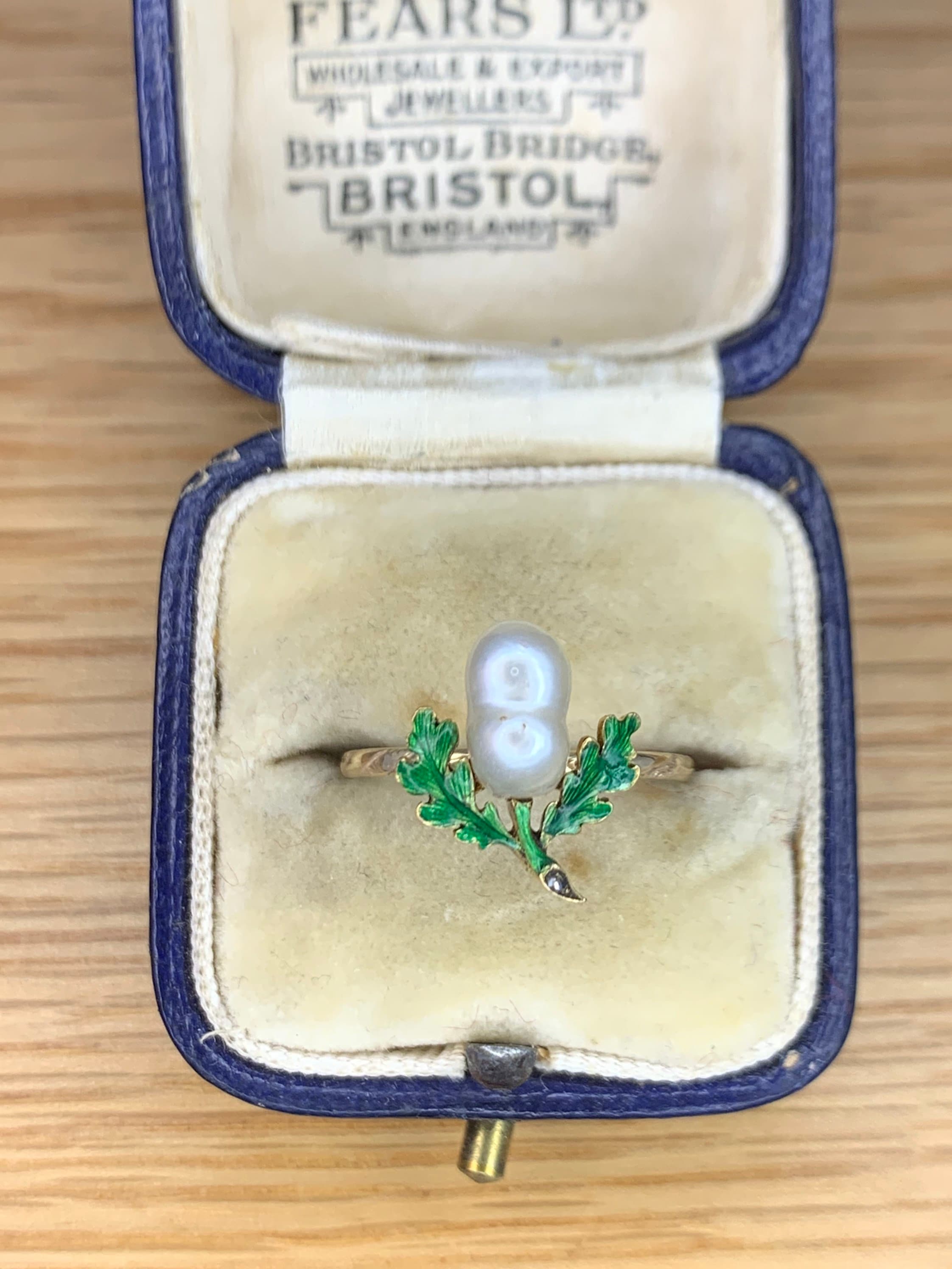 A Wonderful Baroque Pearl, Enamel & Rose Cut Diamond Ring Circa 1800’s