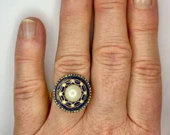 Eine atemberaubende georgische französische Perle, Rosenschliff Diamant & Emaille Ring Circa 1800's