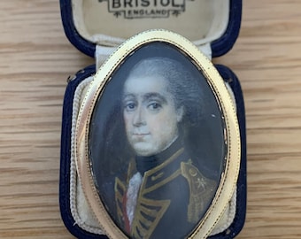 An Impressive Georgian Naval Officer Portrait Miniature Ring Circa 1800’s