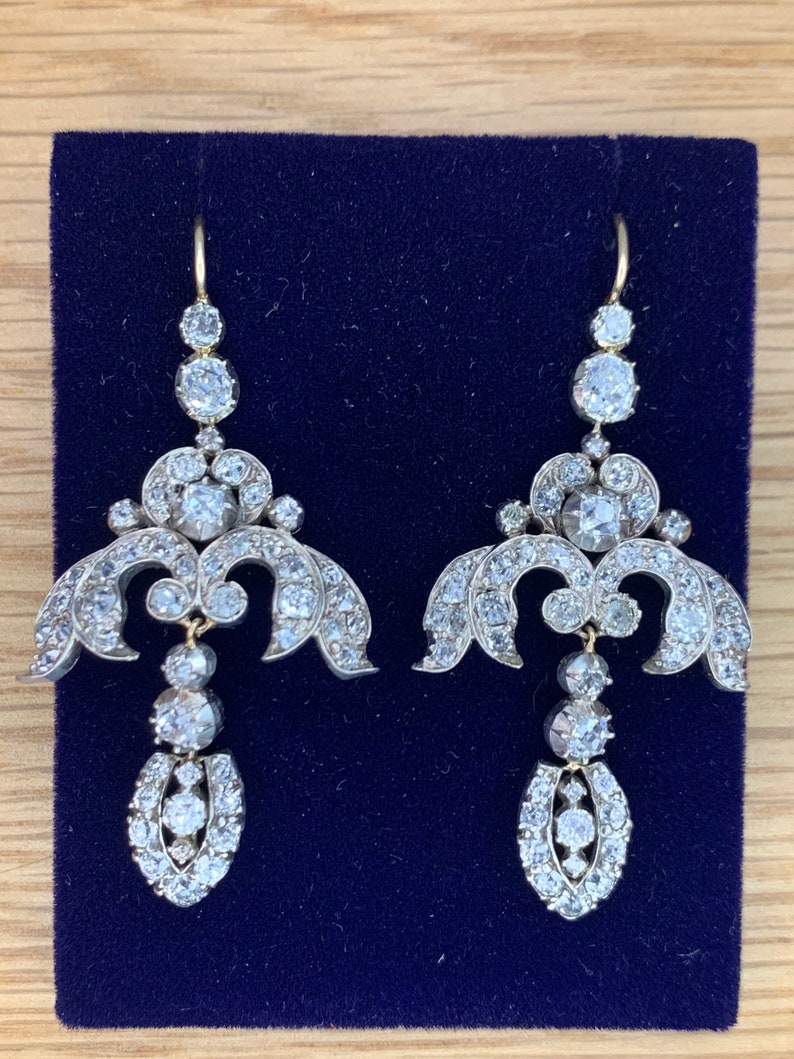 A Magnificent Pair Of 6ct Old Mine Cut Diamond Earrings Circa 1800s. image 1