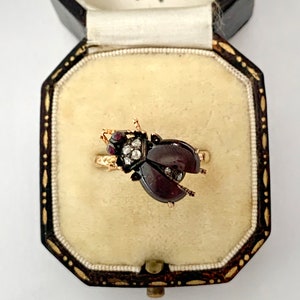 A Fabulous Garnet & Rose Cut Diamond Beetle Ring Circa 1800’s