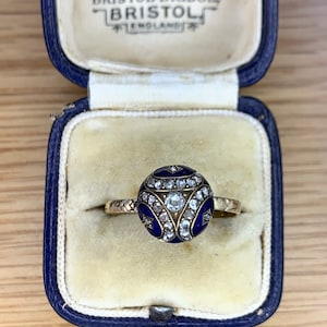 A Stunning Royal Blue Enamel & Rose Cut Diamond Dome Ring Circa 1800’s