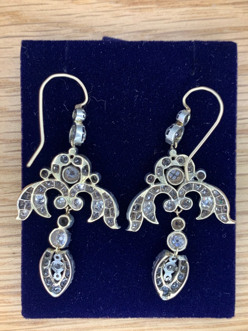 A Magnificent Pair Of 6ct Old Mine Cut Diamond Earrings Circa 1800s. image 3