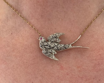 A Stunning Rose Cut Diamond Swallow Bird Pendant Circa 1800’s