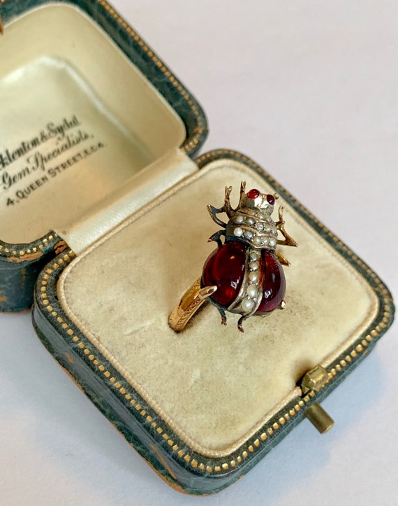 An Impressive Garnet, Ruby & Pearl Bug Ring Circa… - image 2