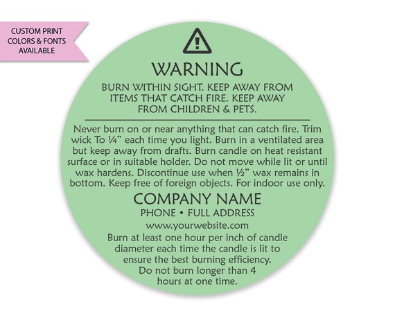 Candle Warning Labels, Candle Warning Stickers, Custom Candle